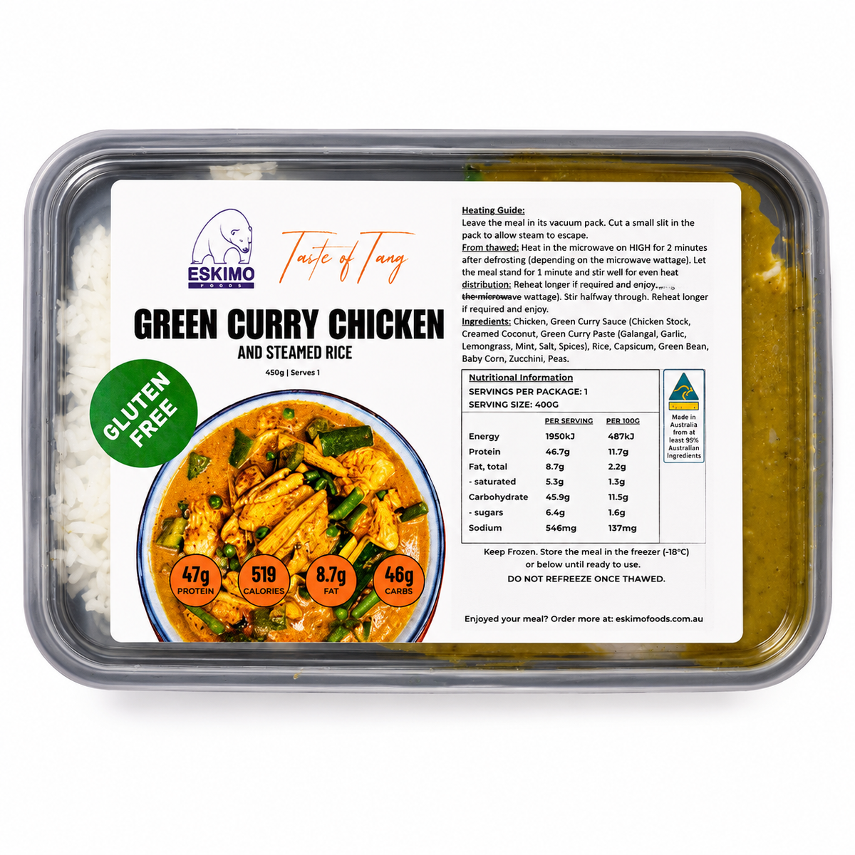Gluten Free Malaysian Green Curry Chicken and steamed rice