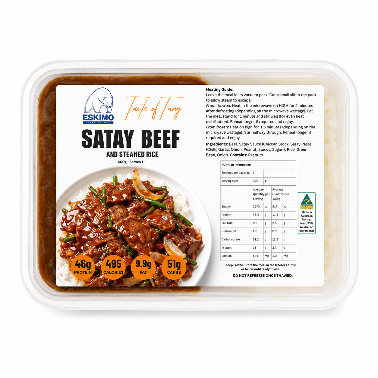 Malaysian Satay Beef and steamed rice