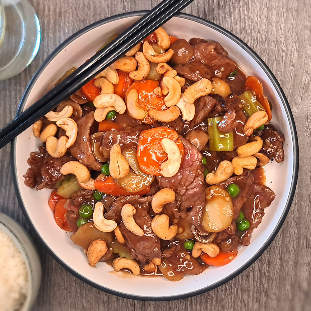 Beef and Cashew Nuts and steamed rice