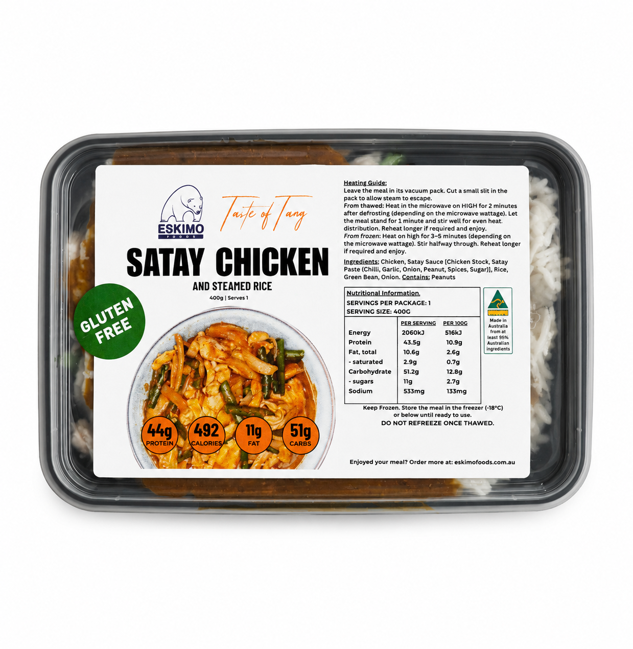 Gluten Free Malaysian Satay Chicken and steamed rice