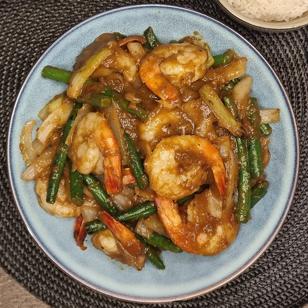 Prawns with Sambal Sauce and steamed rice