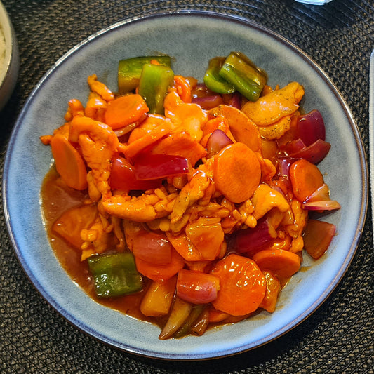 Sweet and Sour Chicken and steamed rice