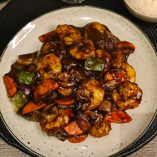Szechuan Prawn and steamed rice
